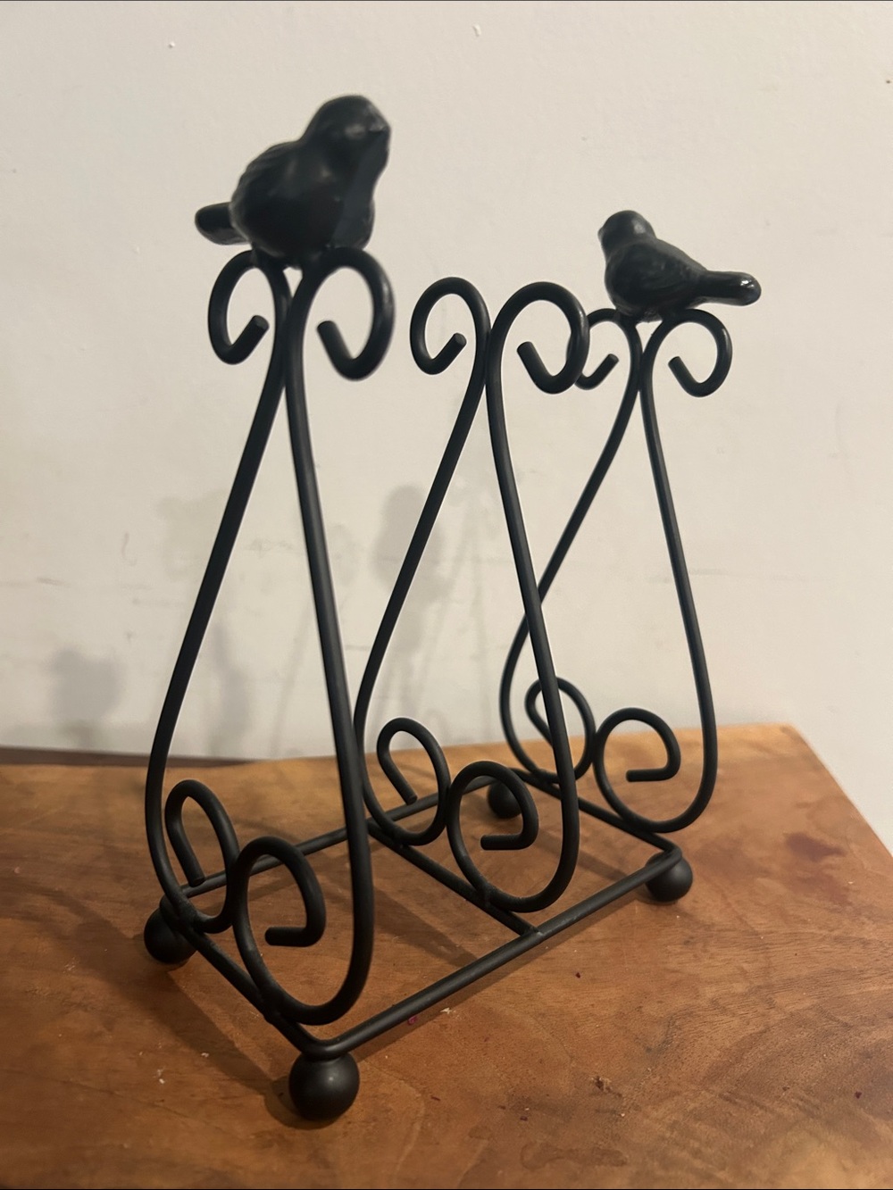 Black Decorative Metal Napkin & Letter Holder with Bird Accents
